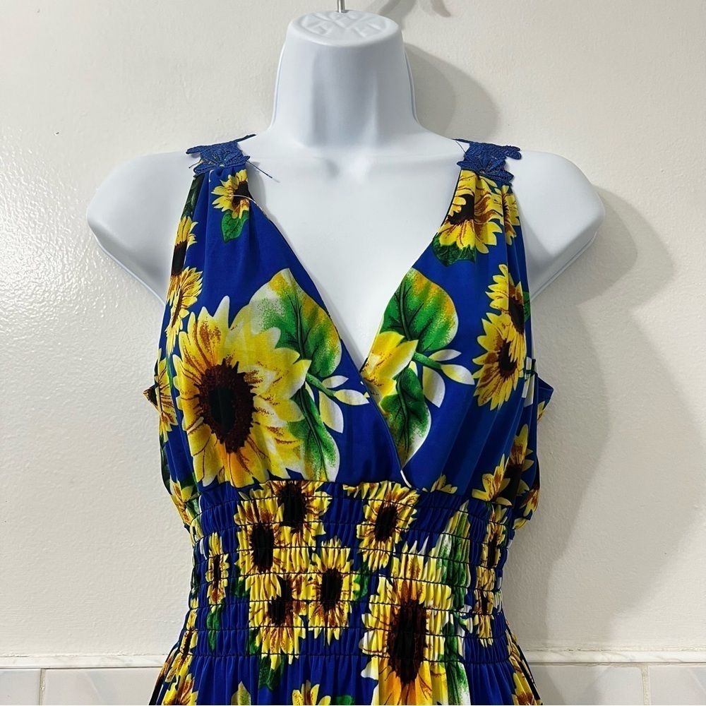 Womens Sleeveless Dress Size S Blue Sunflower Fairy Cottagecore Feminine Boho - Picture 2 of 8